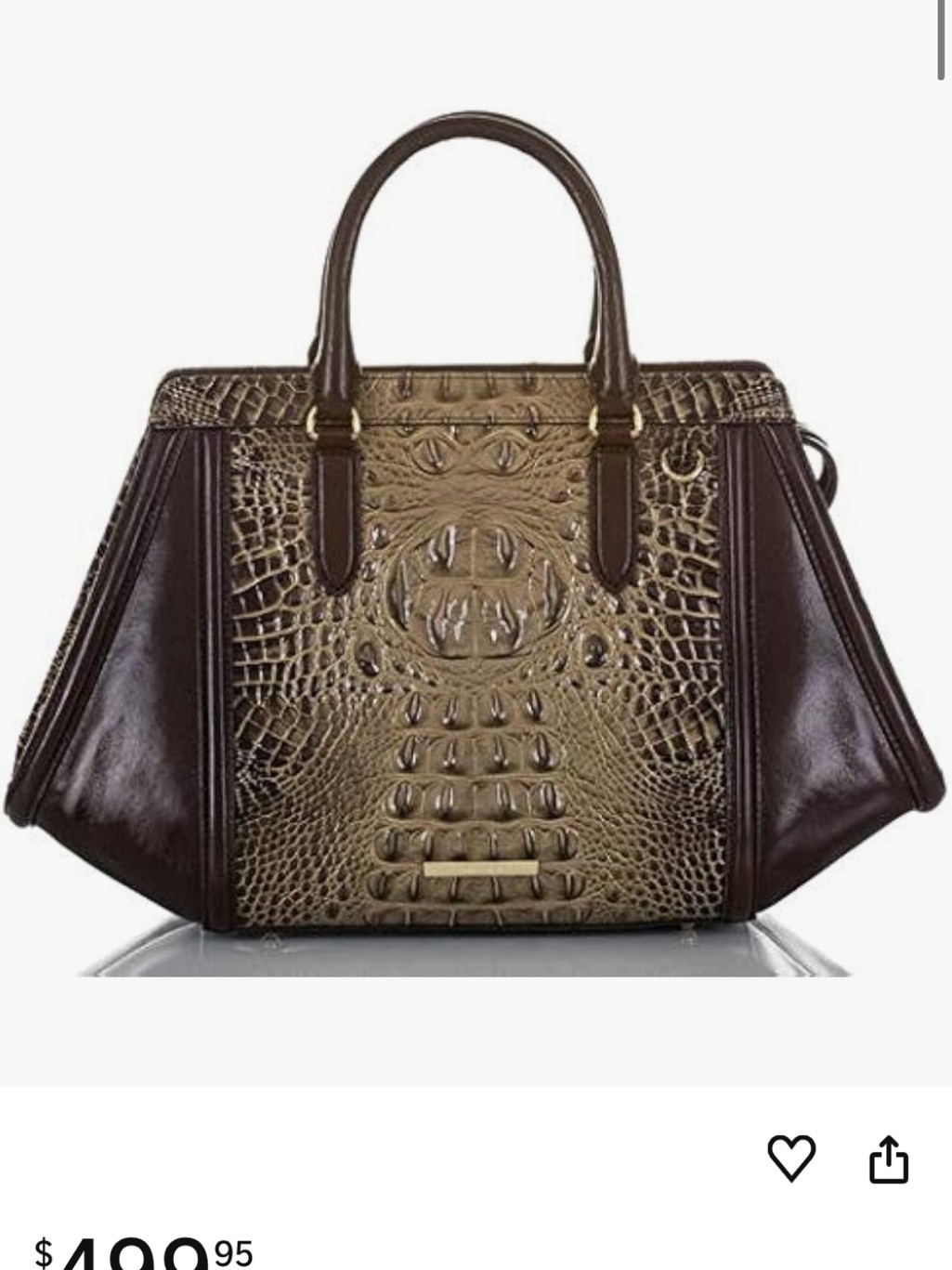 Structured Croc-Embossed Satchel Handbag In Brown And Olive Arden